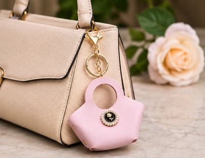 Blushing Rose Pink Mini Handbag Purse Charm with Gold-Tone Keyring
