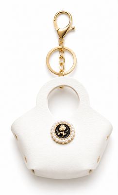 Ivory Rose White Mini Handbag Purse Charm with Pearl-Like Medallion