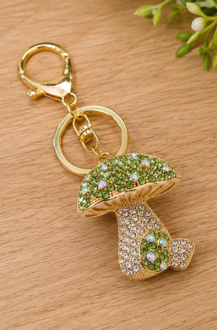 Enchanted Grove Green Jeweled Mushroom Purse Charm with Gold-Tone Hardware