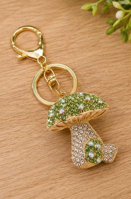 Enchanted Grove Green Jeweled Mushroom Purse Charm with Gold-Tone Hardware