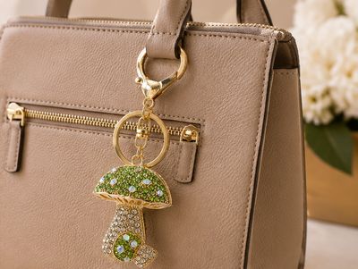 Enchanted Grove Green Jeweled Mushroom Purse Charm with Gold-Tone Hardware