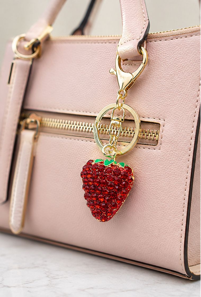 Berry Kiss Red Jeweled Strawberry Purse Charm &amp; Keychain