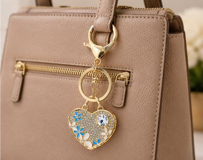 Forget-Me-Not Heart Jeweled Purse Charm &amp; Keychain