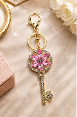Pink Petal Key Jeweled Purse Charm &amp; Keychain