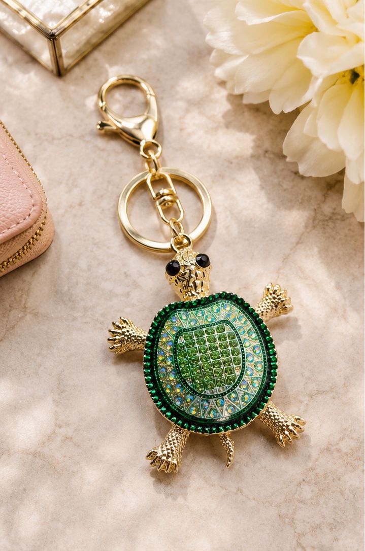 Emerald Mosaic Turtle Jeweled Purse Charm &amp; Keychain