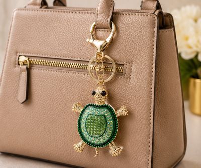 Emerald Mosaic Turtle Jeweled Purse Charm &amp; Keychain