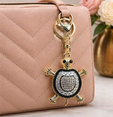 Moonlit Mosaic Turtle Jeweled Purse Charm &amp; Keychain