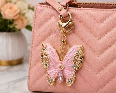 Blush Garden Butterfly Jeweled Purse Charm &amp; Keychain