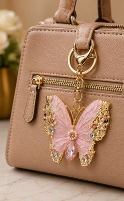 Blush Garden Butterfly Jeweled Purse Charm &amp; Keychain