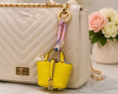 Sunshine Market Yellow Mini Tote Purse Charm &amp; Keychain