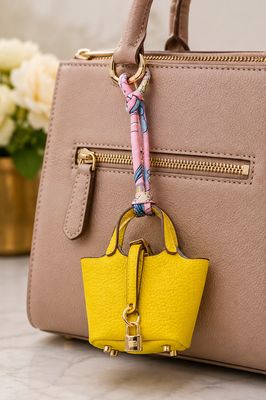 Sunshine Market Yellow Mini Tote Purse Charm &amp; Keychain