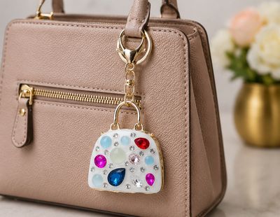 Confetti Jewel White Mini Handbag Purse Charm &amp; Keychain