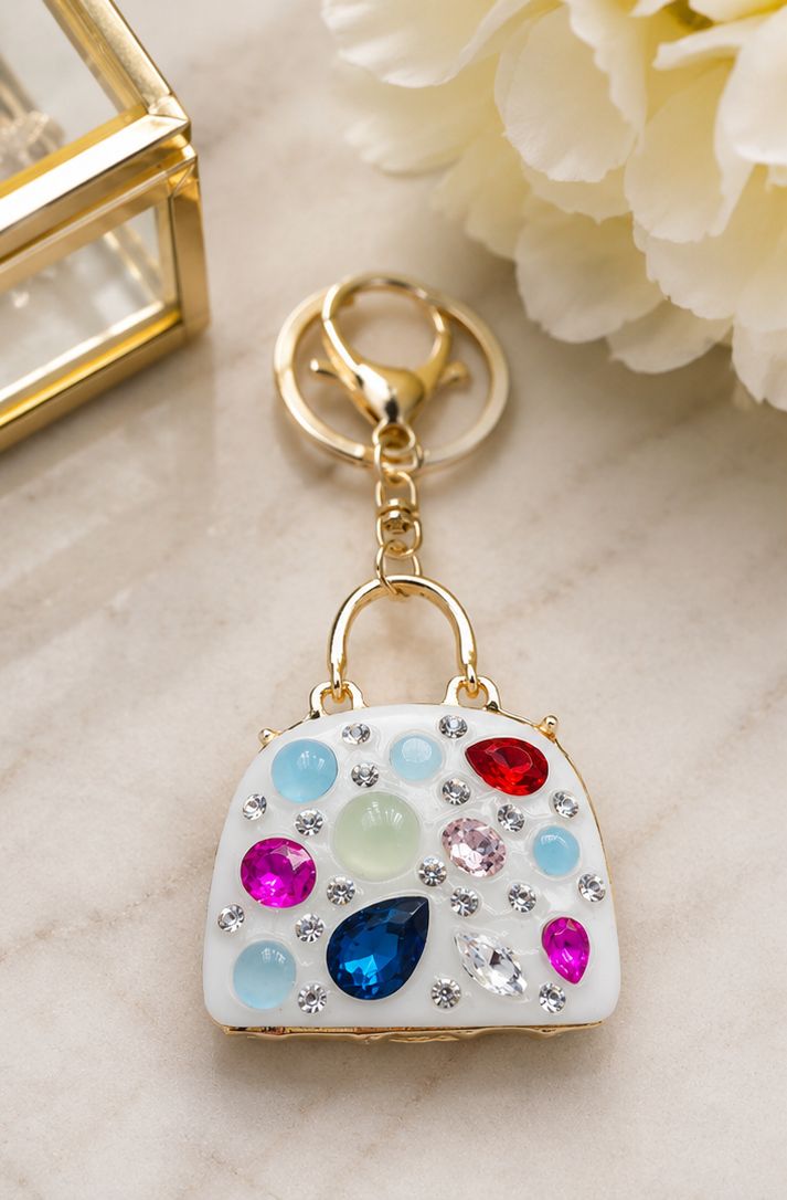 Confetti Jewel White Mini Handbag Purse Charm &amp; Keychain