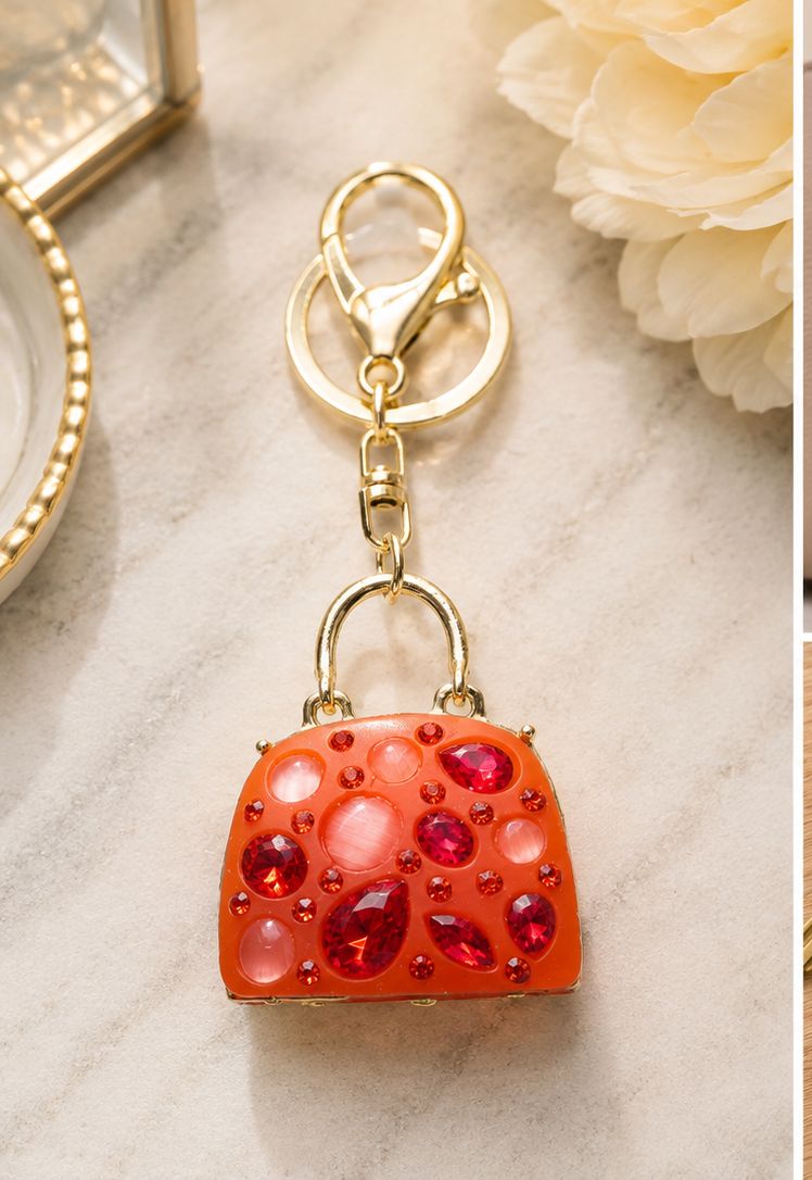 Coral Sunset Jeweled Mini Handbag Purse Charm &amp; Keychain