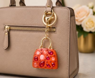 Coral Sunset Jeweled Mini Handbag Purse Charm &amp; Keychain