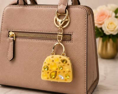 Golden Sunbeam Yellow Jeweled Mini Handbag Purse Charm &amp; Keychain