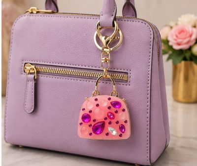 Pink Sorbet Jeweled Mini Handbag Purse Charm &amp; Keychain