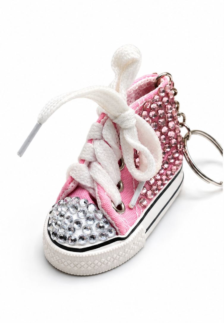 Pink Street Style Jeweled High-Top Sneaker Keychain &amp; Purse Charm