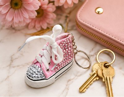 Pink Street Style Jeweled High-Top Sneaker Keychain &amp; Purse Charm