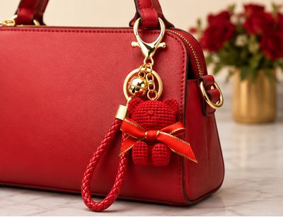 Scarlet Sweetheart Teddy Bear Purse Charm &amp; Keychain with Wrist Strap
