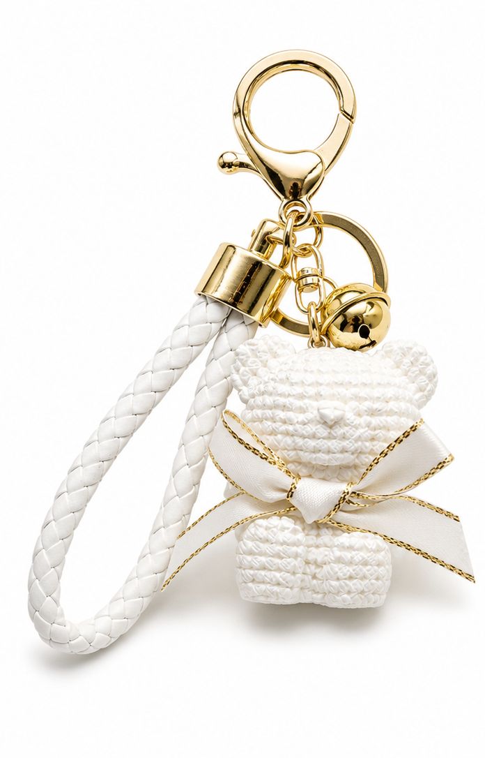 Ivory Keepsake Teddy Bear Keychain &amp; Purse Charm with Wrist Strap