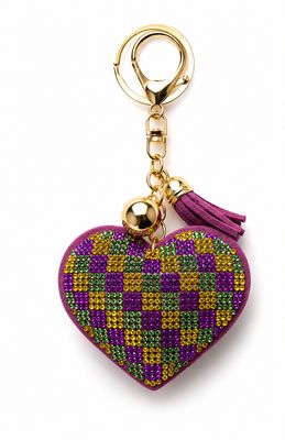 Carnival Mosaic Jeweled Heart Purse Charm &amp; Keychain with Purple Tassel