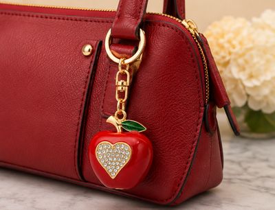 Ruby Orchard Red Apple Heart Keychain &amp; Purse Charm