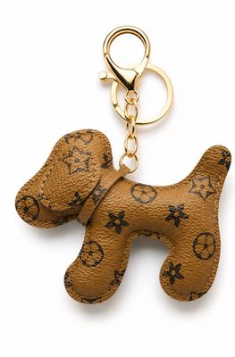 Cinnamon Pup Brown Dog Keychain &amp; Purse Charm with Gold-Tone Hardware