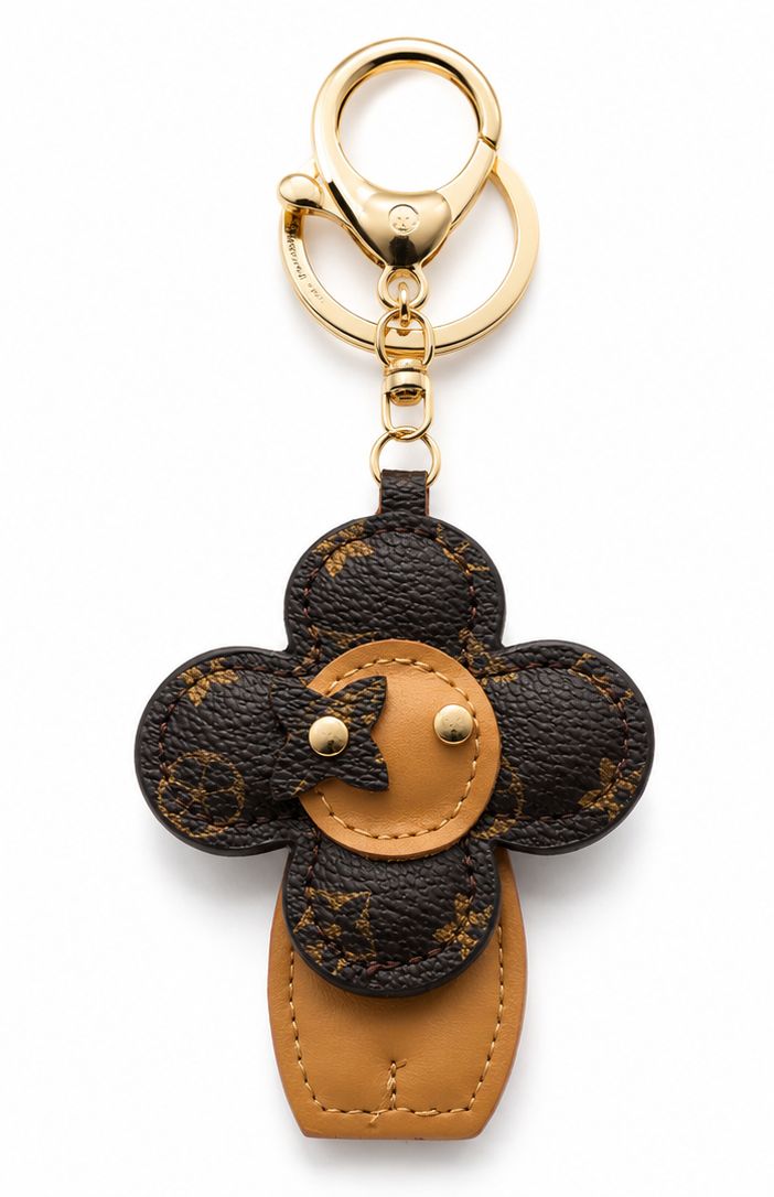 Mocha Bloom Brown Floral Keychain &amp; Purse Charm with Gold-Tone Hardware