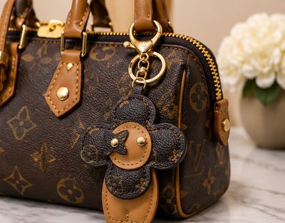 Mocha Bloom Brown Floral Keychain &amp; Purse Charm with Gold-Tone Hardware