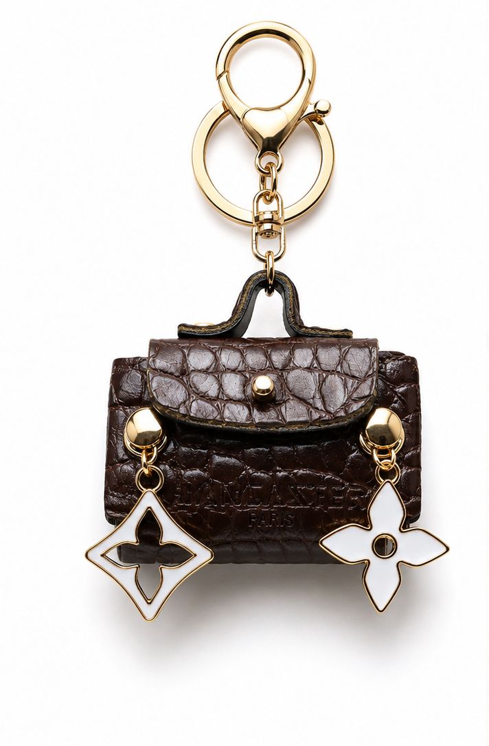 Cocoa Avenue Brown Mini Satchel Keychain &amp; Purse Charm with Gold-Tone Accents