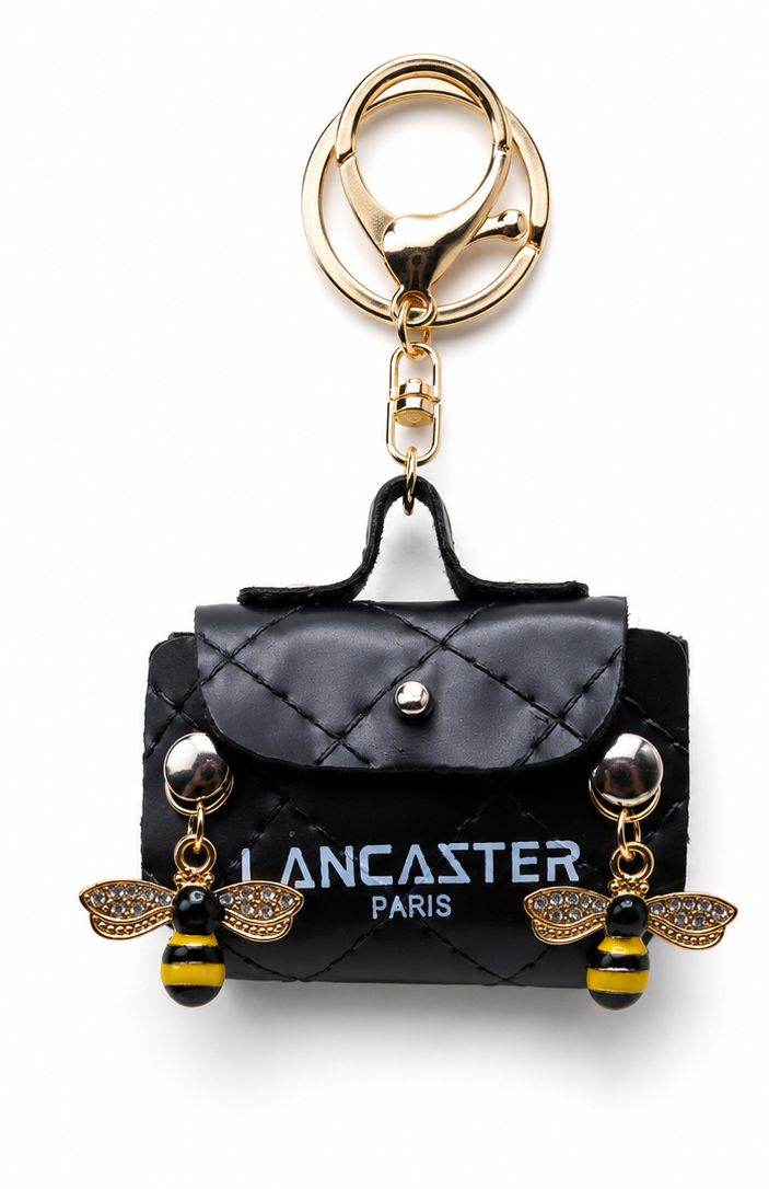 Midnight Honeybee Black Quilted Mini Handbag Keychain &amp; Purse Charm