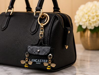 Midnight Honeybee Black Quilted Mini Handbag Keychain &amp; Purse Charm