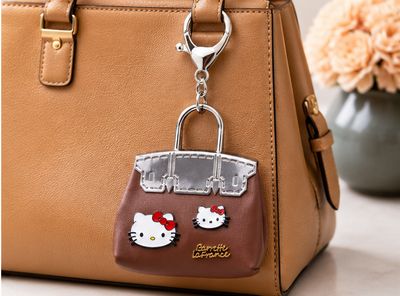 Paris Kitty Brown Mini Handbag Keychain &amp; Purse Charm with Silver-Tone Accents