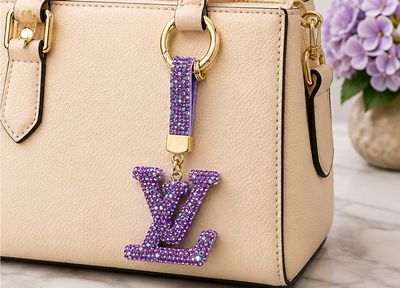 Violet Aurora Rhinestone Monogram Purse Charm &amp; Keychain