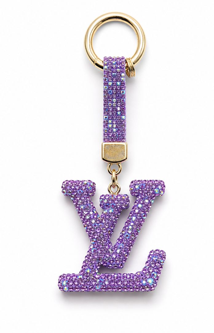 Violet Aurora Rhinestone Monogram Purse Charm &amp; Keychain