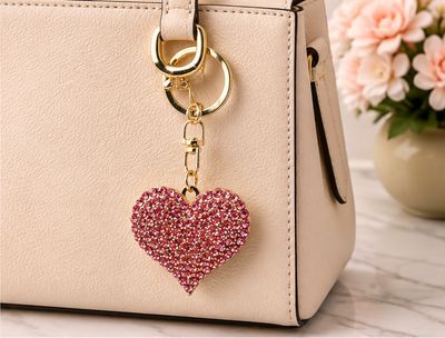 Rosy Radiance Pink Rhinestone Heart Purse Charm &amp; Keychain