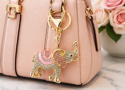 Pink Maharani Rhinestone Elephant Purse Charm &amp; Keychain