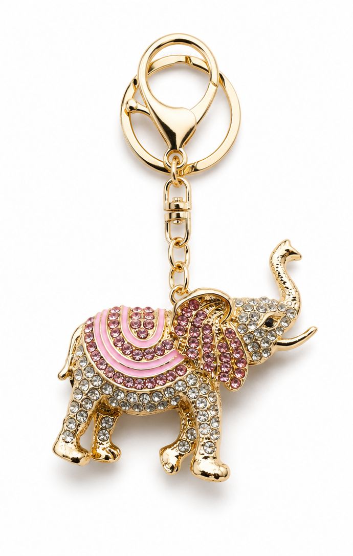 Pink Maharani Rhinestone Elephant Purse Charm &amp; Keychain