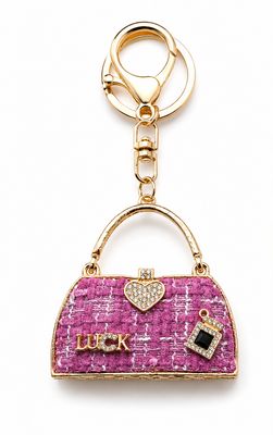 Lucky Rose Pink Woven Handbag Purse Charm &amp; Keychain