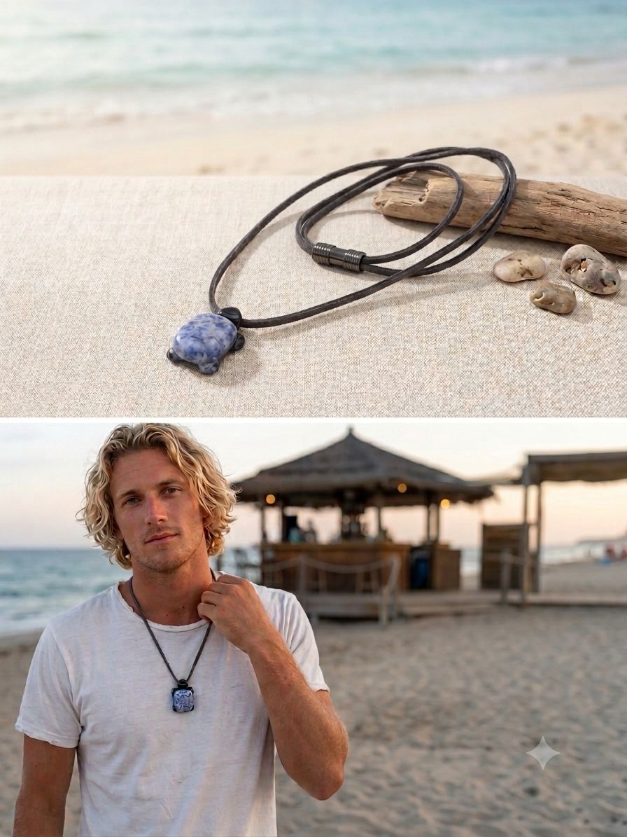Turtle Sodalite and Black Obsidian Necklace