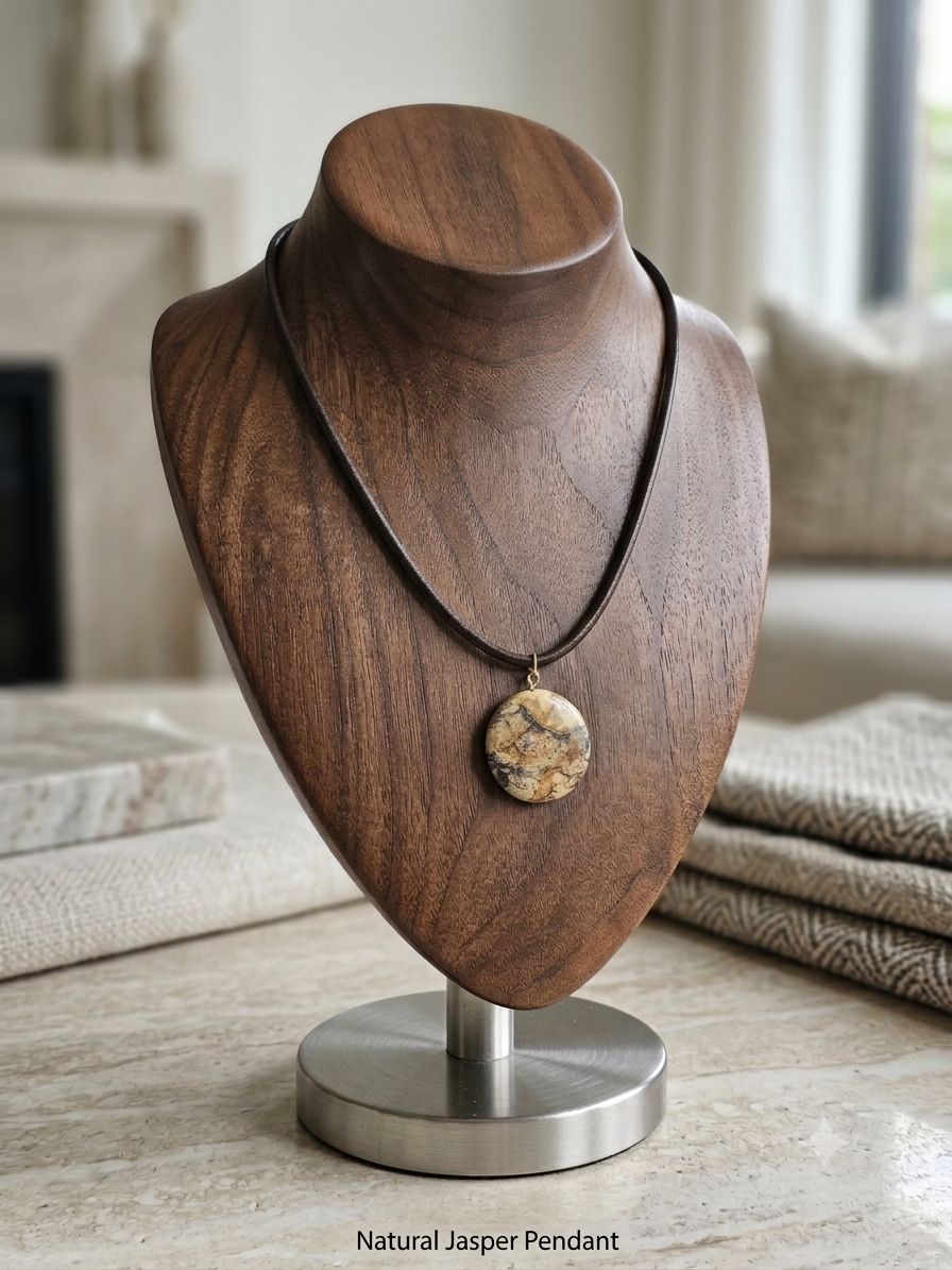 Picture Jasper Leather Pendant Necklace 