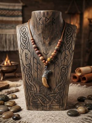 Fenris Legacy: Picture Jasper Wolf Totem Necklace