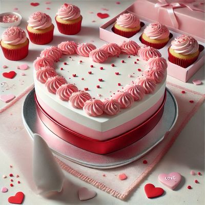 Two-Layer Heart Cake (8 Inch) + 1 Dozen Cupcakes