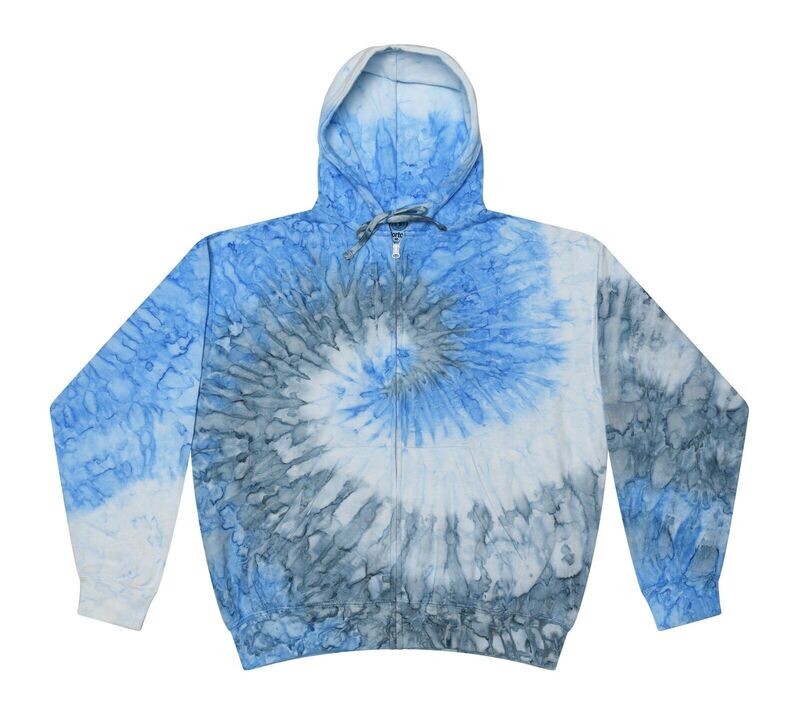 Tie Dye Zip Up Hoodies Blue, Adult S to XXXL 80% Cotton, L/S, Pockets, Zipper