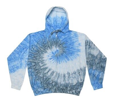 Tie Dye Zip Up Hoodies Blue, Adult S to XXXL 80% Cotton, L/S, Pockets, Zipper