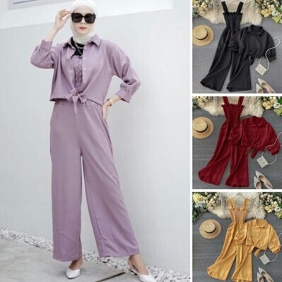 BAJU SETELAN WANITA MODEL KOREA TERBARU SETELAN JUMPSUIT ANNORA ONE SET 2IN1 MOSCREPE PREMIUM