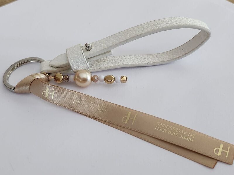HIP- leren sleutelhanger- Wit