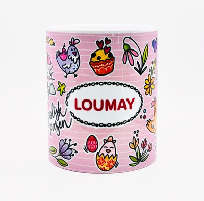 Paas mok met naam roze