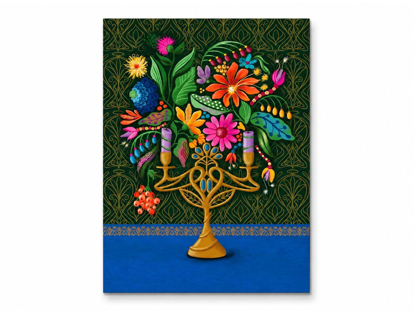 Poster Bloemenkandelaar groen – A4 Poster Bloemenkandelaar groen met kleurrijke bloemenillustratie – EchtMiek